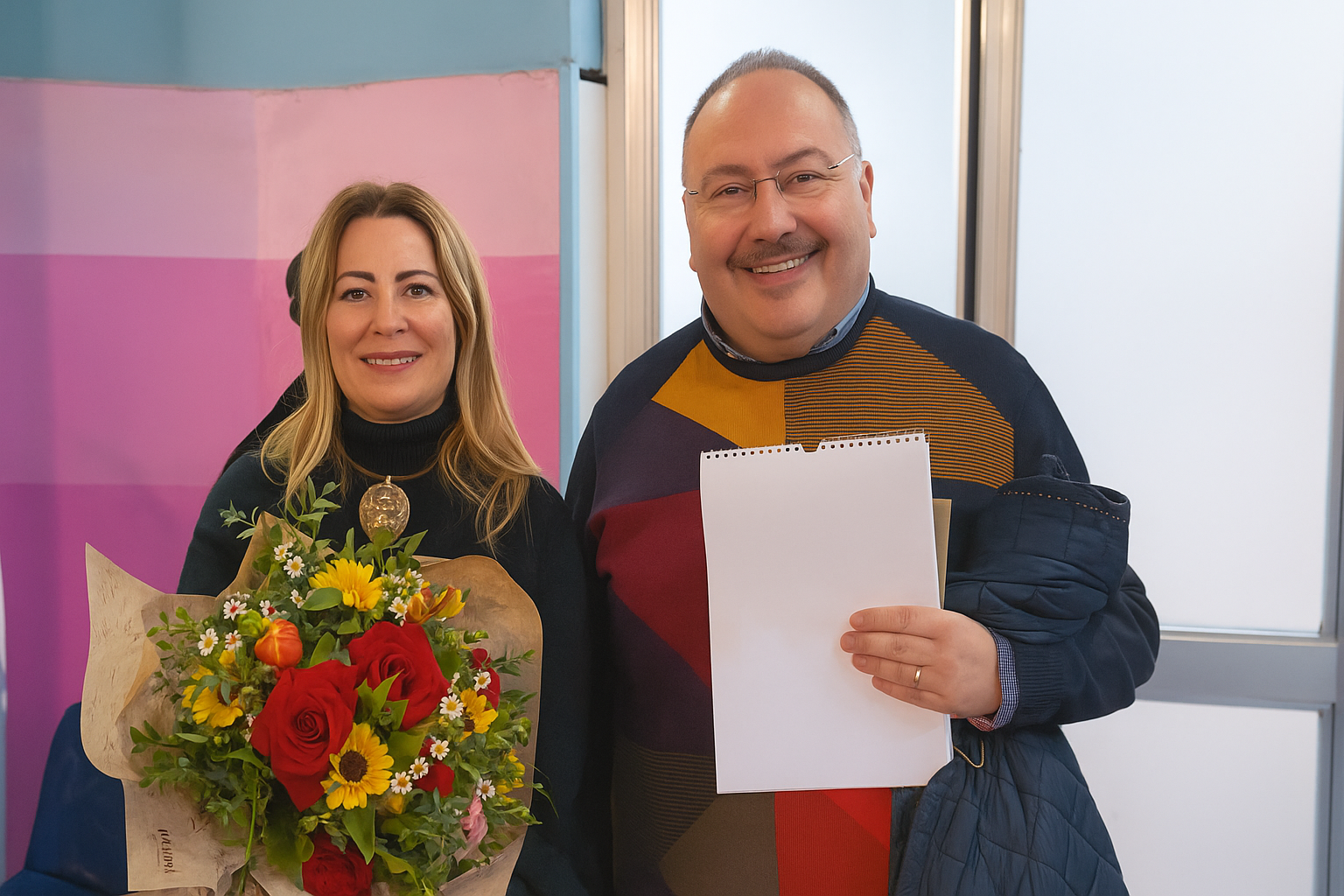 L’Assessore regionale al Welfare Lucia Fortini insieme a Giovanni Nappi, fondatore del CSN – Centro Studi Nappi APS, in un momento di condivisione in vista della presentazione del progetto “CioccAut”, il laboratorio al cioccolato dedicato all’inclusione sociale.
